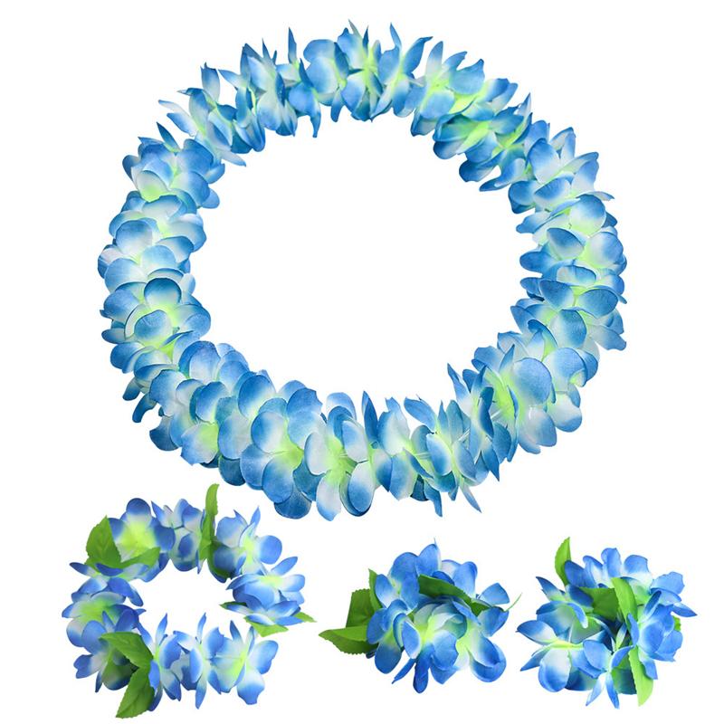 4Pcs/set Hawaiian Leis Garland Bracelets For Luau Summer Tropical Birthday Party Decoration Artificial Flower Wreath Necklace
