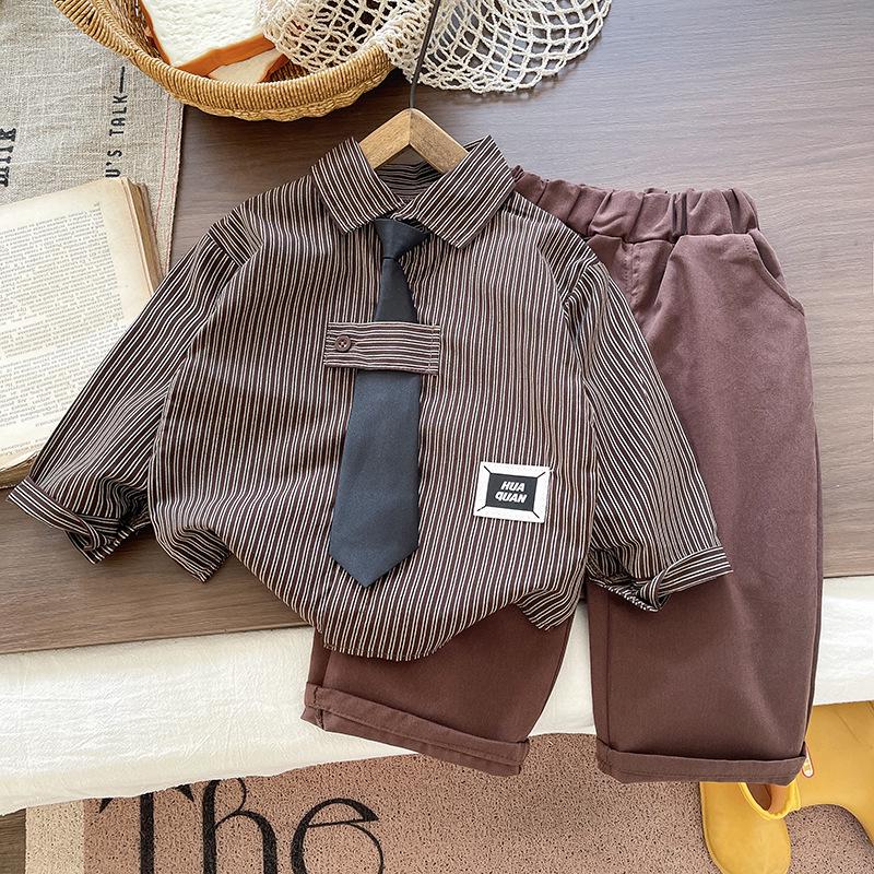 

Boys Academy Style Striped Long-Sleeve Shirt & Pant Set - 2025 Collection 100cm