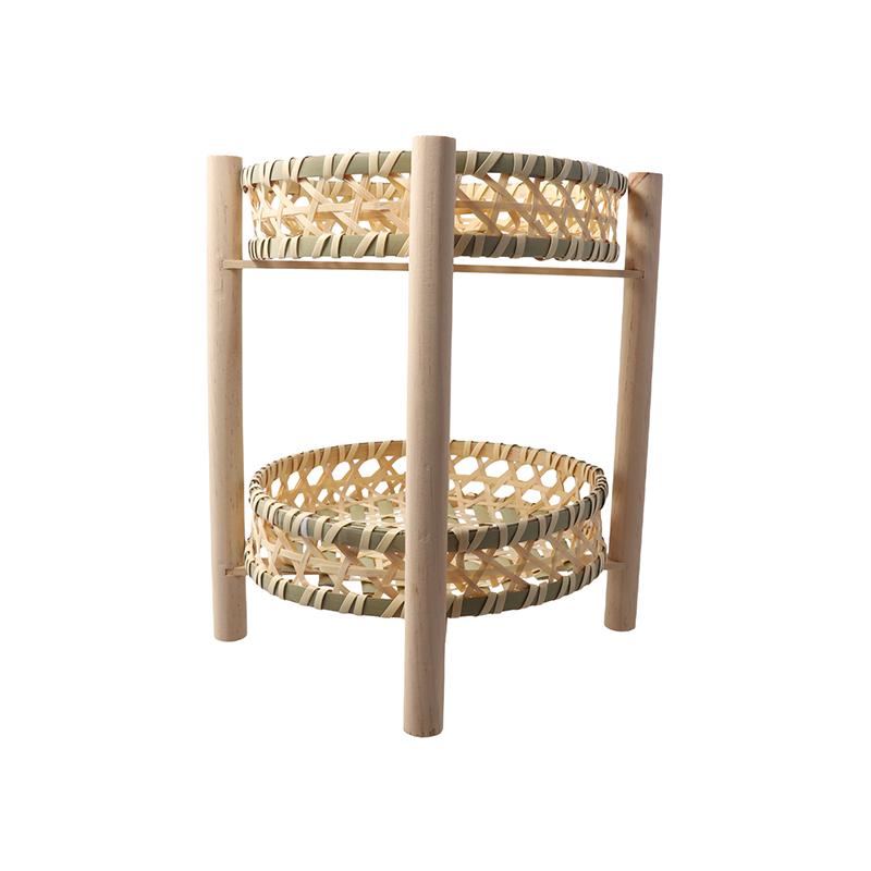 1set Multi Layered Basket Rustic Wooden Frame Fruit Basket For Home Kitchen Bamboo Weaving Basket Small 18/20cm