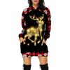 Women‘s Round Neck Long Sleeve Loose Fit Hoodie Dress 3D Print Casual Gown