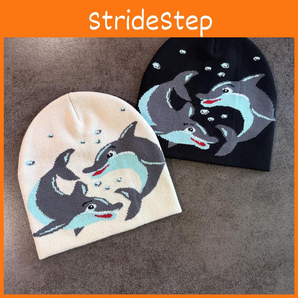 Acrylic Knit Hat With Cartoon Dolphin Embroidery Design For Daily Seasons Cold