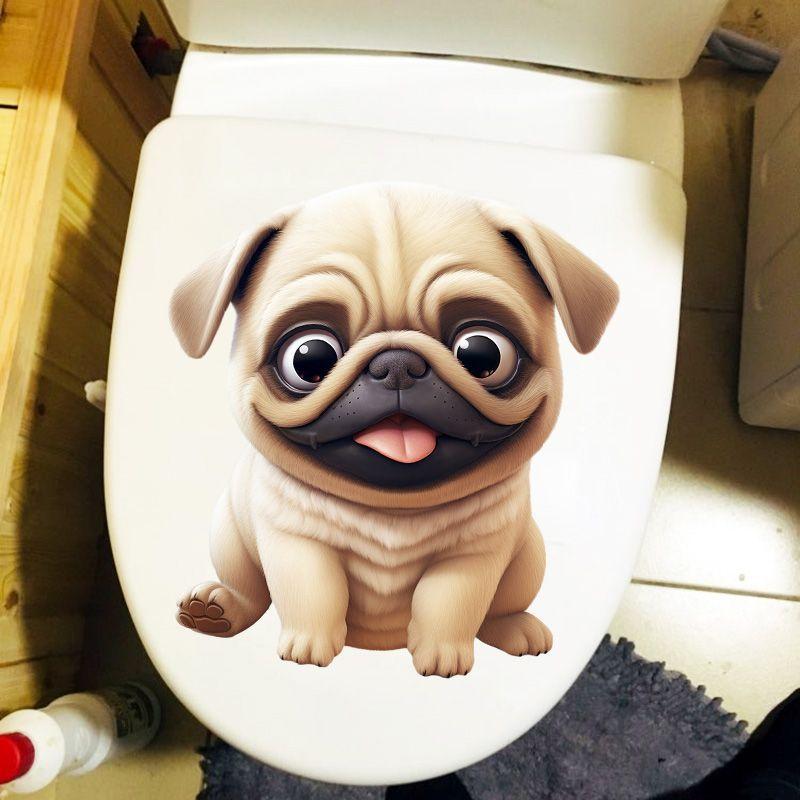 Cute Dog Toilet Seat Stickers Self-adhesive Animal Stickers Toilet Bathroom Decoration Water-proof Decal