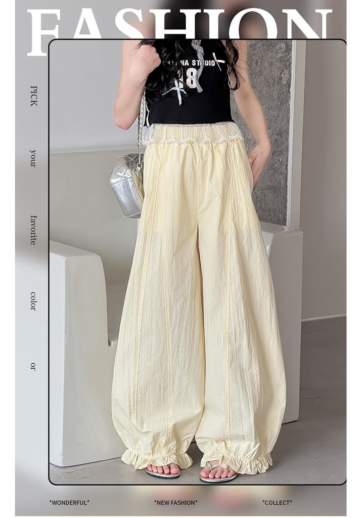Girls' Summer 2026 New Flower Bud Lightweight Casual Pants, Korean Version Loose Wide Leg Pants for Adults and Children