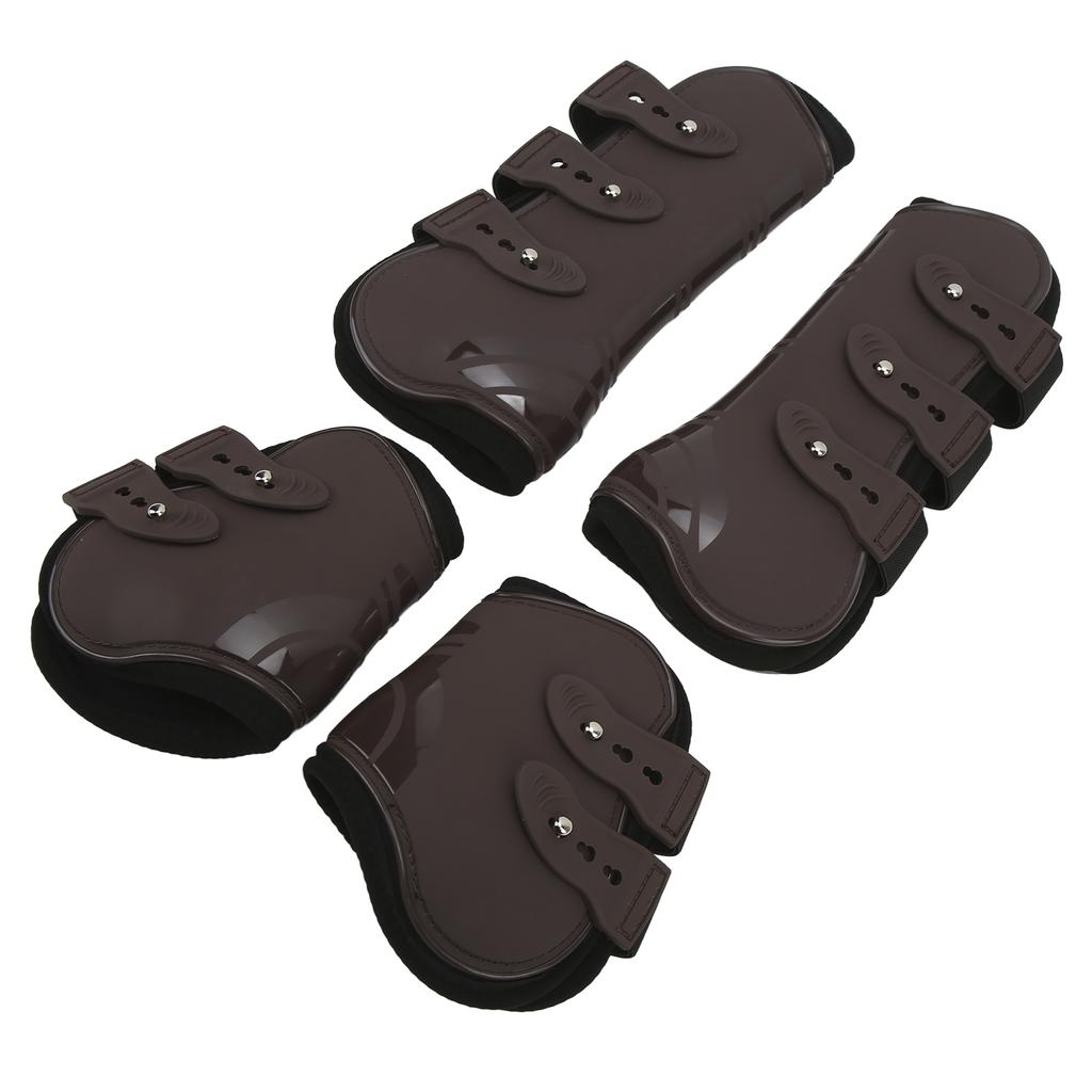 4Pcs Horse Front Hind Leg Boots PU Neoprene Horse Tendon Brace Guards Horse Protection Gears(Brown Front and Hind Set M)