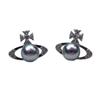 Akoya Saltwater Madama Pearl Stud Earrings, Saturn Empress Dowager Style, Silver Blue Undyed Pearl Jewelry