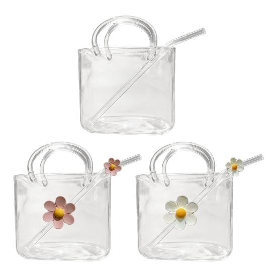 Tumbler with Straw Transparent Heat-Resistant Glass Cup for Juice Cocktails Iced Coffee