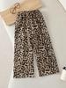 Kids Girls Crinkled Leopard Wide Leg Pants, Stylish Loose Casual Elastic Waist Long Trousers Spring Autumn
