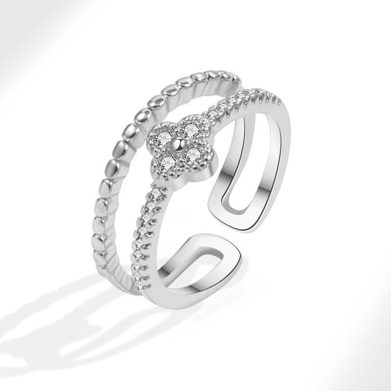 

Luxury Niche Design Zircon Four Leaf Clover Ring For Women Fashion Jewelry Elegant Accessory Gift opening adjustable біле золото кольору