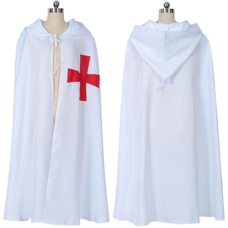 Medieval Cosplay Cloak Hospitaller Hooded Cape Medieval Cosplay  Cloak Costume White/Black Cape Halloween Cloak Costume
