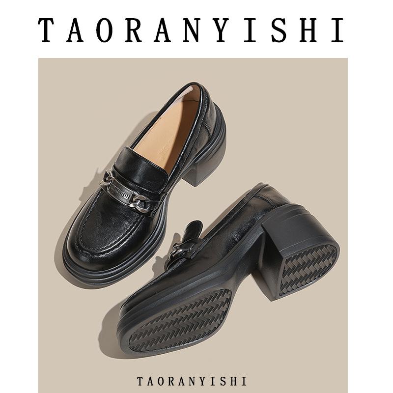 

Маленькие коричневые кожаные туфли для женщин, Love Mary Jane, новые весенние туфли на платформе для通勤, ретро туфли-одинарки 34 чёрный