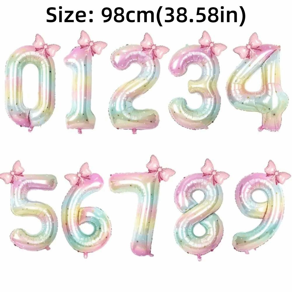 New 40Inch Birthday Number Ballons Colorful Gradient 0-9 Digit Pink Bownot Balloons Foil Helium Balloon Birthday Decorations