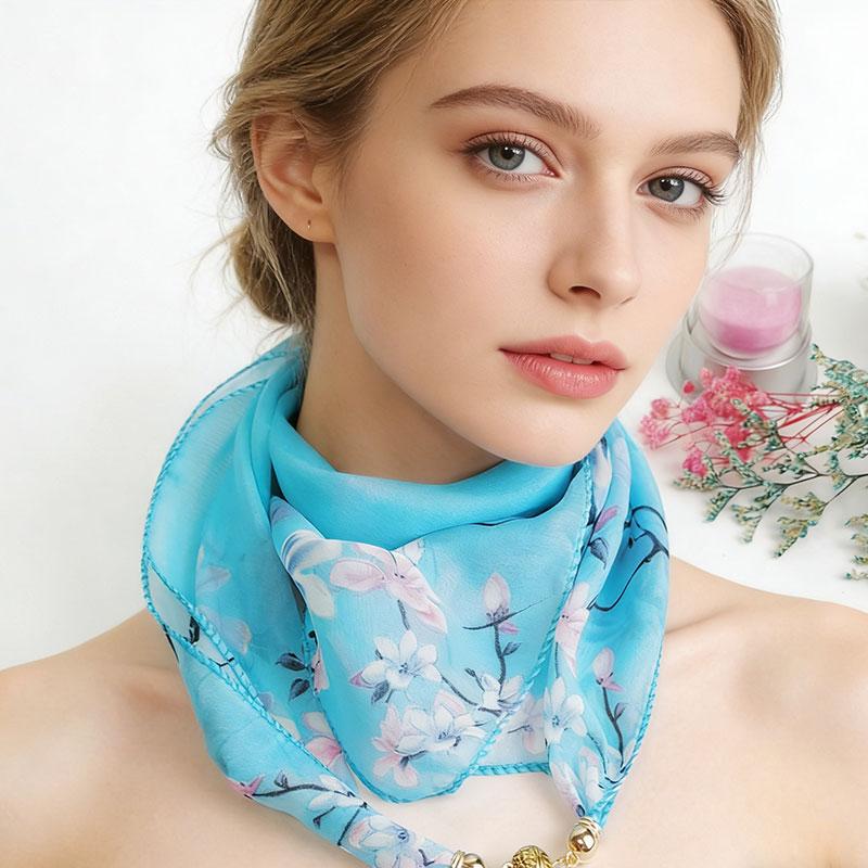 1Pc Scarf Versatile 65CM Fashion Magnetic Clasp Gift Neck Scarf Sweet Printed Chiffon