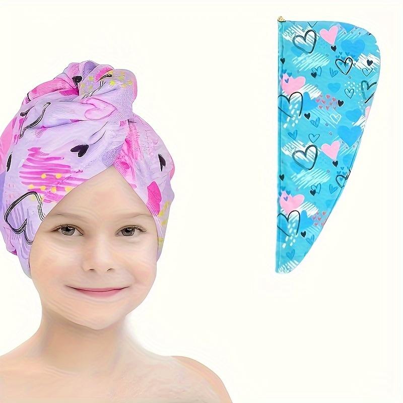 1pc Children's Printed Microfiber Dry Towel, Quick Drying Soft Towel with Button Tie, Wet Hair Wrap Salon Towel Set for Girls