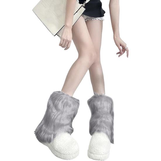Fuzzy Leg Warmers Women Knee Length Faux Fur Leg Warmers Winter Long Boots Shoes Cuff Cover for Girls Street Party Daily Wear
