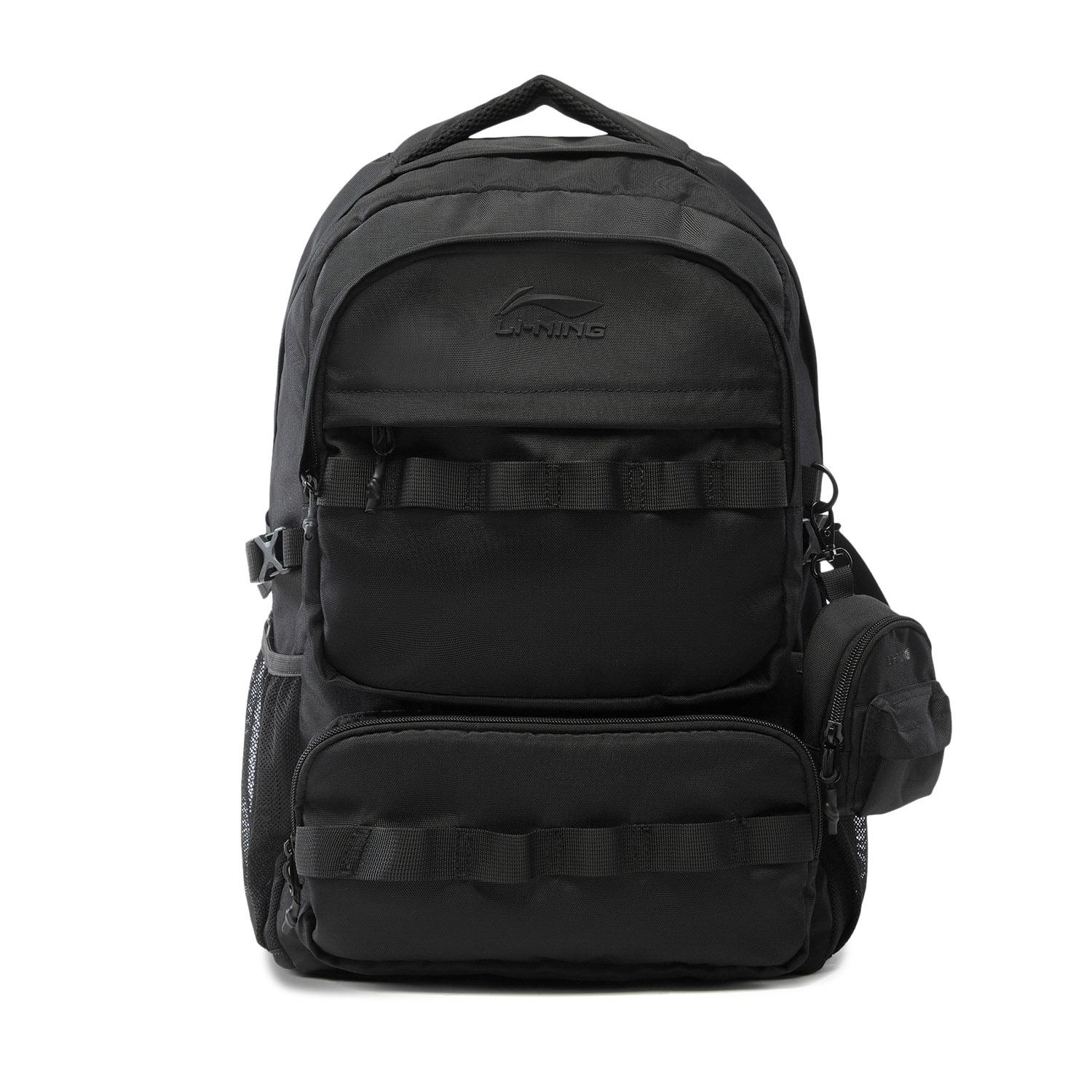

Li-Ning Solid Color Fashion Versatile Polyester Backpack Unisex backpack Black ABSU515-3 Black