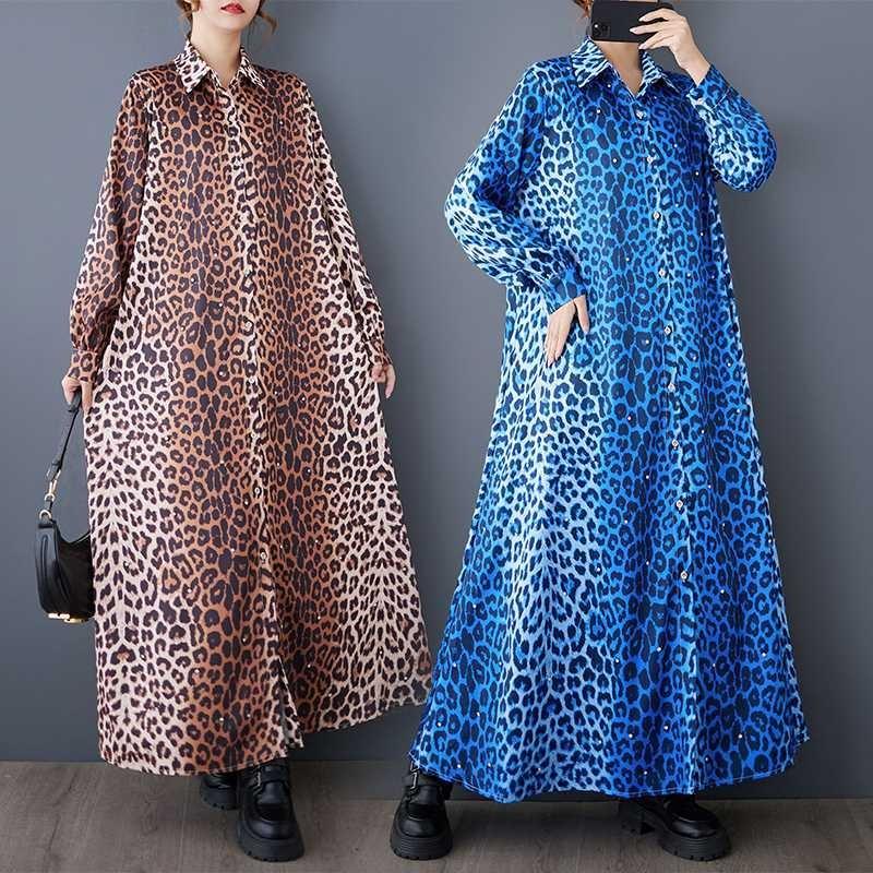 Loose Literary Big Size Fashion Leopard Print Mid-length Temperament Casual Dresses