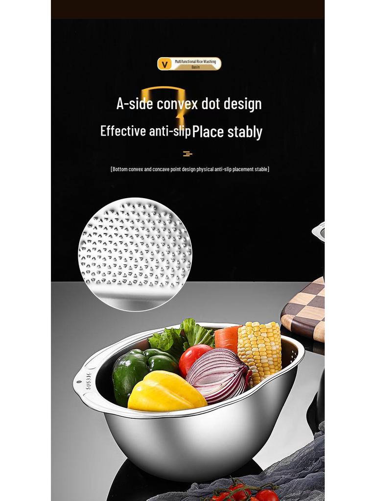 Coș de spălat orez și legume multifuncțional din oțel inoxidabil îngroșat cu scurgere