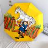 Pippi Book Pattern, Automatic Folding Umbrella, Portable and Foldable Design, 8 Ribs, a Christmas or Birthday Gift.