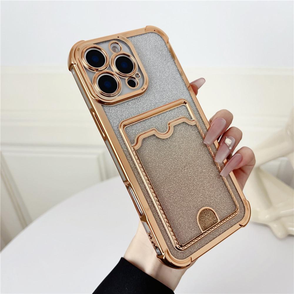 

Glitter Plating Wallet Card Slot Phone Case For iPhone 17 16 15 14 13 12 11 Pro Max 17 Air 16E Shockproof Soft Silicone Cover For iPhone 16 Pro