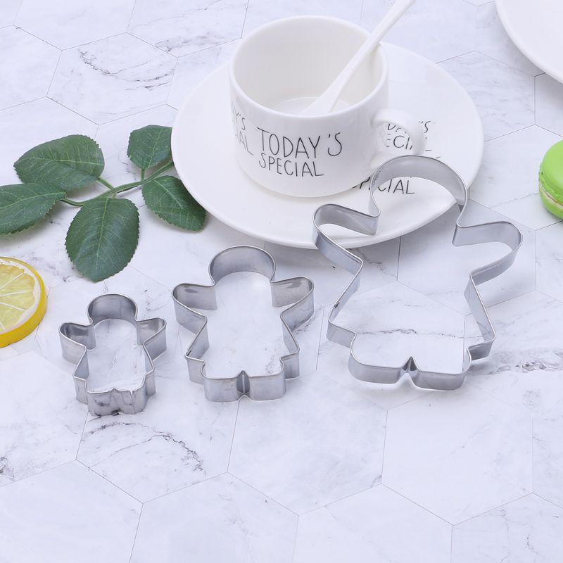 3pcs Gingerbread Man Boy Girl Fondant Pastry Baking Biscuit Cookie Cutter Set Stainless Steel CDN