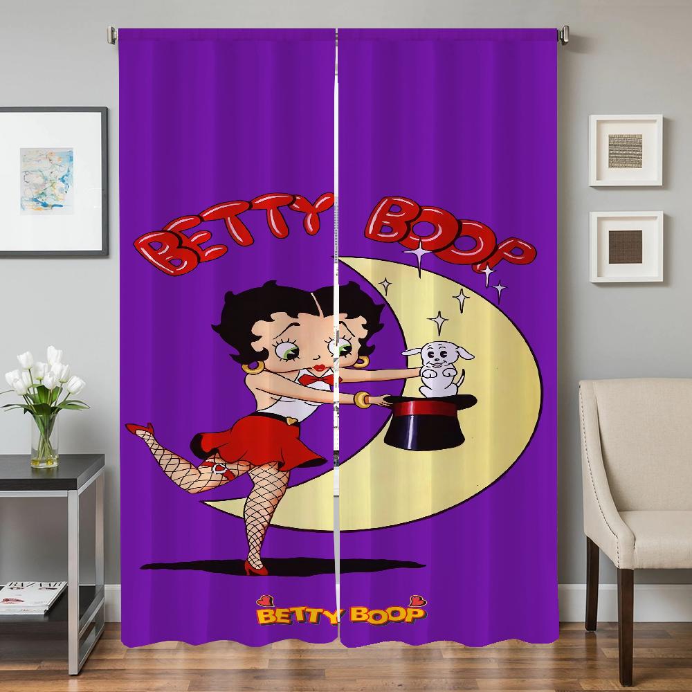 Window Kitchen Curtains for Living Room 2 Pieces Blackout Curtains Door Curtain B-betty B-boop Bedroom Decoration Partition Home