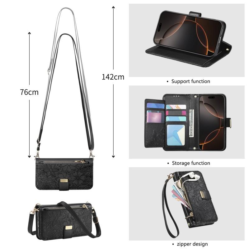 Elegant Floral Leaf Flip Phone Case IPhone 18 17 16 15 With Magnetic Card Slot Stand PU Leather Cover