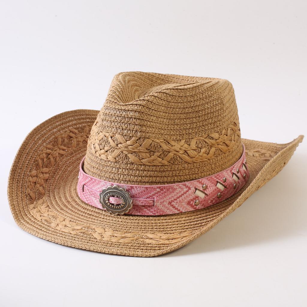Popular European and American Classic Straw Woven Western Cowboy Hat Men's and Women's Outdoor Fashion OL Wind Woven Top Hat