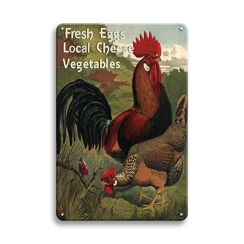 Farm Chicken Färska ägg Metall Plåtskyltar Vintage plakett Väggdekor Plåttallrik Retro affisch Bar Happy Farm Hem Väggdekor