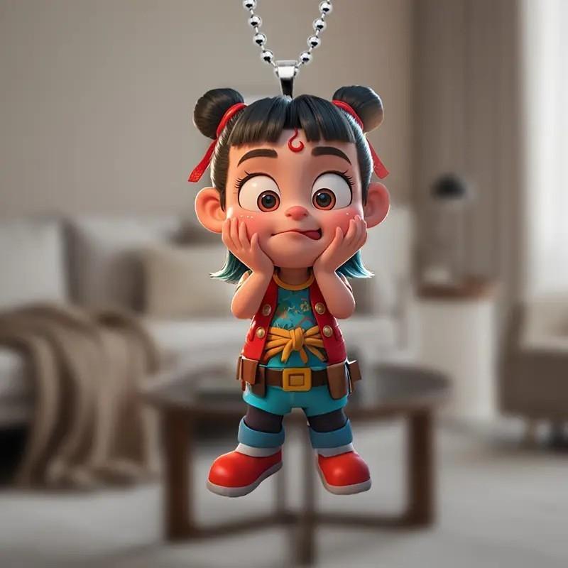 With Car Decoration Cute Nezha Acrylic Flat Surface Pendant For Interior Gift