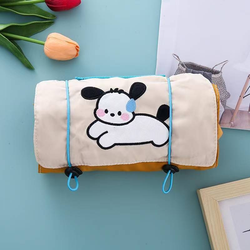 Cute Dog Embroidery Roll-up Cosmetic Bag, Multi-pocket Hanging Travel Organizer