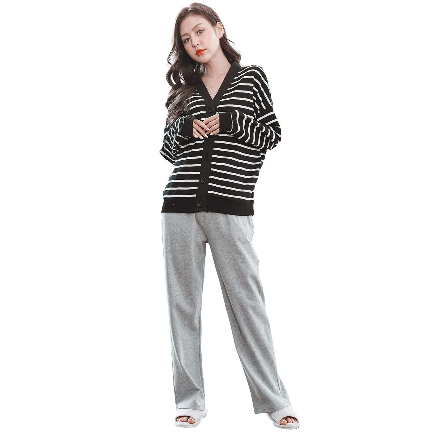 

Luanna Jena Loungewear Top Long Pants Black Women s Pajamas, Fall/Winter/Spring, & (QW3032, & Gray)