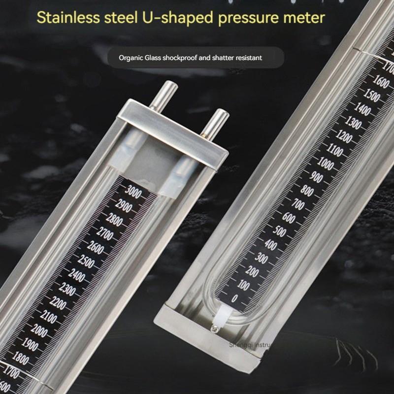 All Stainless Steel U-shaped Pressure Gauge ± 3000pa Organic Glass Tube Water Column Pressure Gas Natural Gas Coal Mine Use