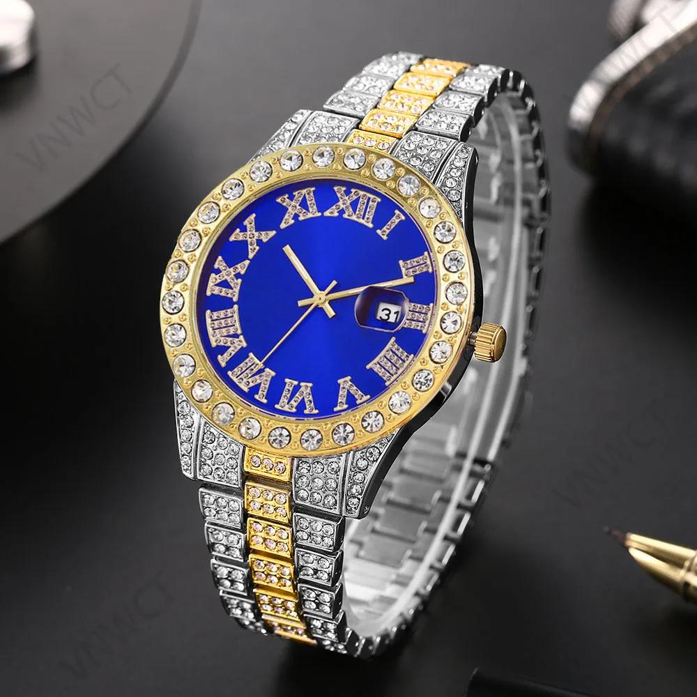 Luxury Men Watches Diamond Golden Watch Ladies Wrist Watch Rhinestone Hip-hop Diamond Bracelet Watch male Clock Relogio Feminino