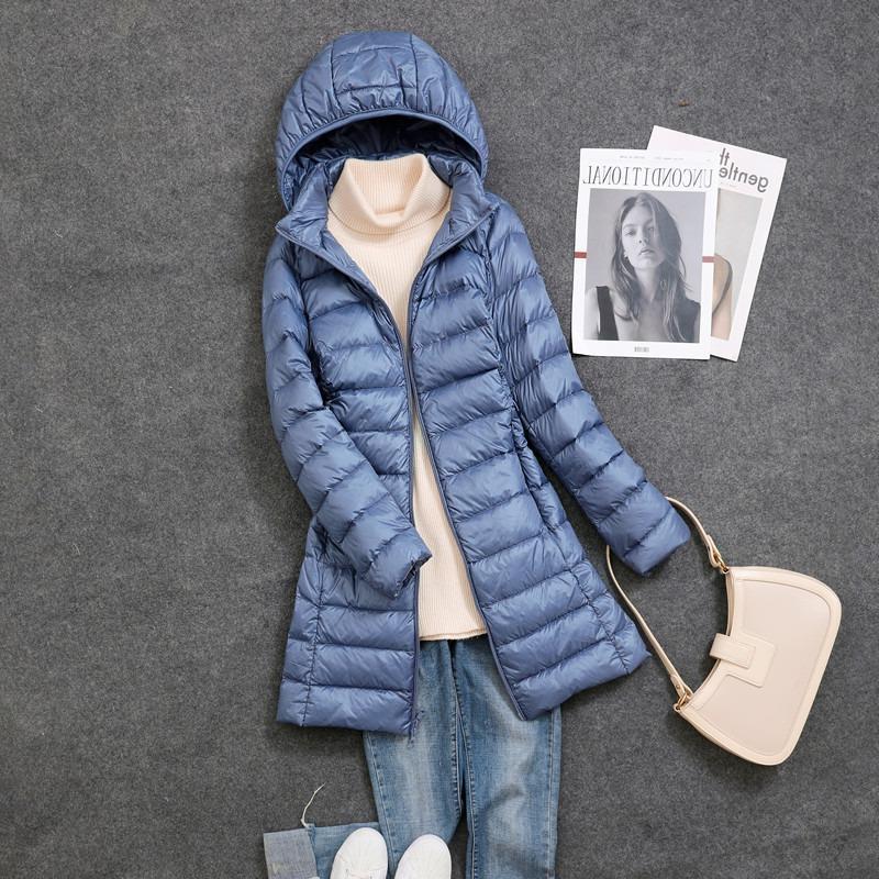 Women's Mid-Length Lightweight Down Jacket with Detachable Hood - 2024 Autumn/Winter Korean Style Plus Size Coat