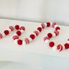 Wool Felt Ball Garland Red White Christmas Decoration Felt Pom Pom Bunting Banner for Fireplace Mantel Xmas Tree Holiday Party