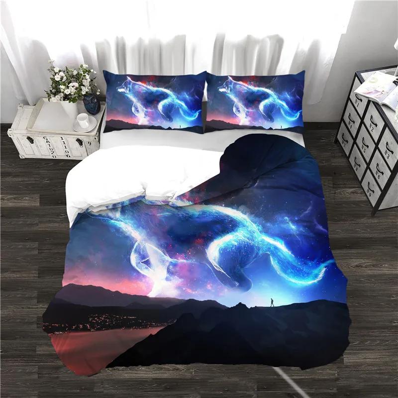 Comforter Dropship China Bedding Set Home Textile Print Western Stars Moon Wolf Bedroom Duver + S Full Size Bed Set Animal