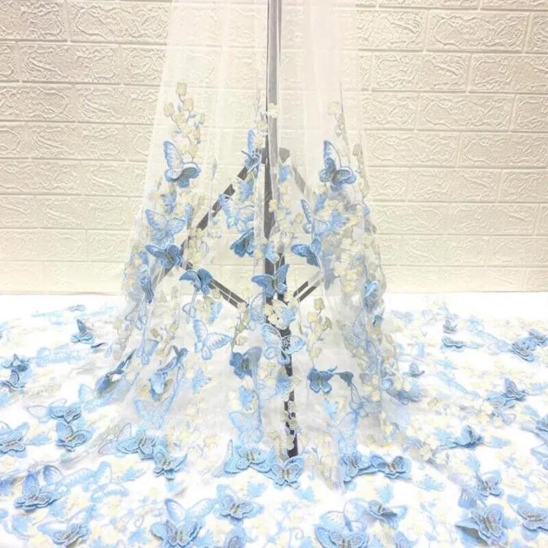 3D Butterfly Floral Embroidery Fabric Lace Mesh Voile Clothes Dress Material Suit DIY Fabric Sewing Craft Clothing Supplies