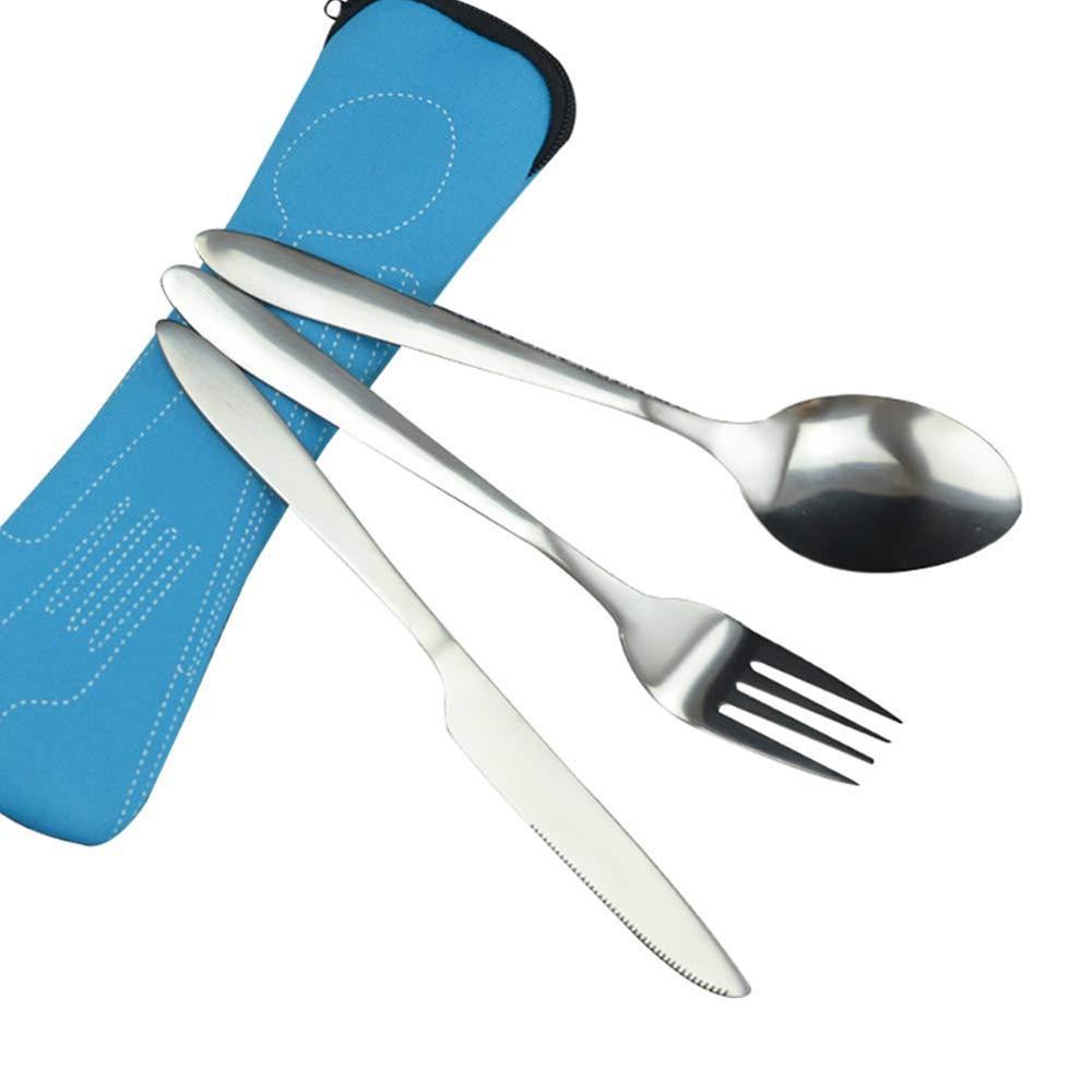 3Pcs Tableware Stainless Steel Cutlery Set Knife Fork And Spoon  Dinnerware  Case Travel Camping Accessories With Portable