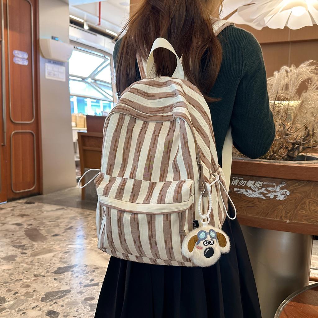 Schoolbag College Style Striped Canvas College Student Backpack 1011 New School Season Versatile Middle and High School Student School Bag Female