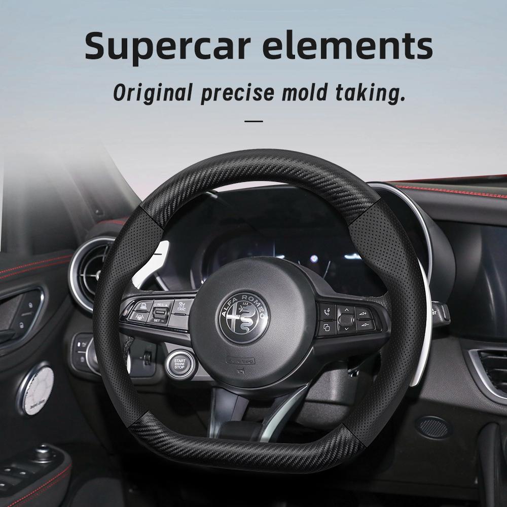 For Alfa Romeo Perforated Leather & Carbon Fiber Texture Steering Wheel Cover 159 147 Gt Giulietta Mito Giulia Stelvio Tonale