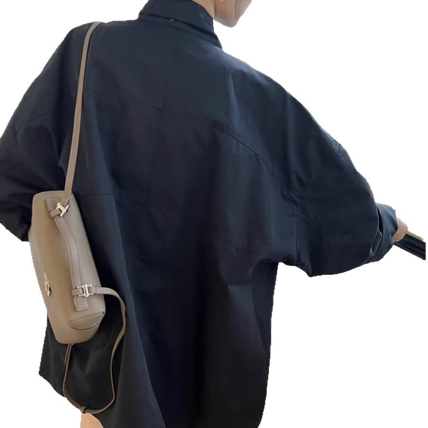 Korean Chic Retro Spring Stand Collar Long Sleeve Mid-Length Trench Coat for Women