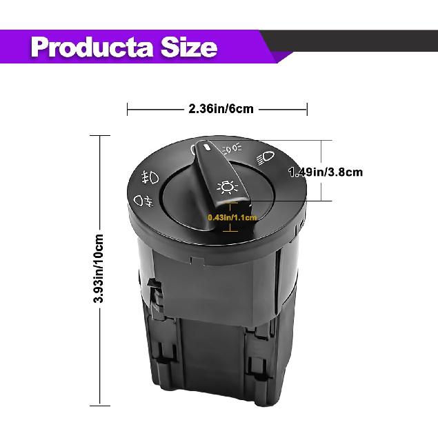 

Headlight Fog Lights Switch - Replacement for VW 1998-2005 Golf MK4 Passat Polo Bora Sharan Jetta B5 B5.5 Beetle Euro, Replace 1C0941531A01C