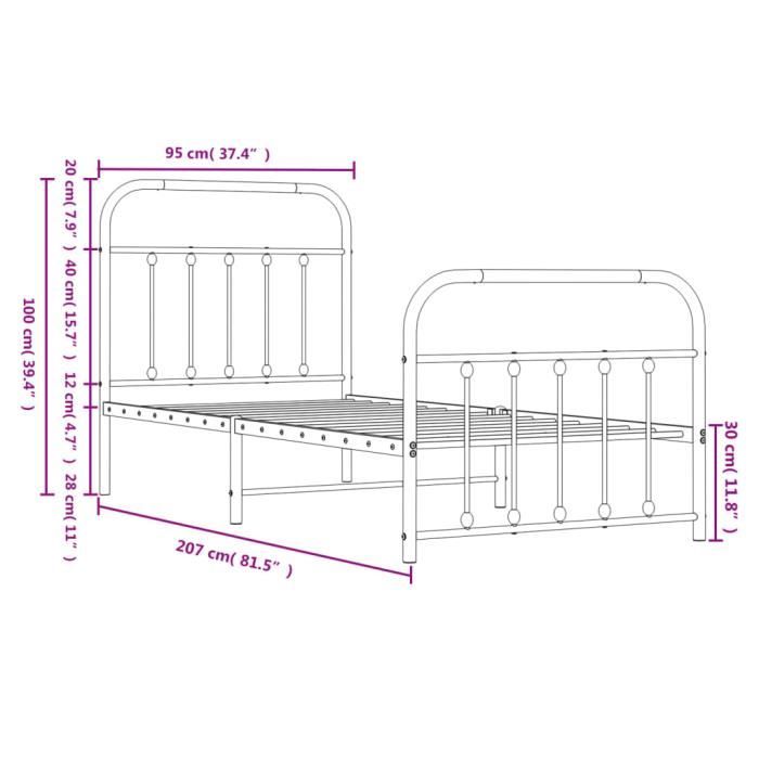 VidaXL Metal Bed Frame with Headboard-Footboard White 90x200 Cm 352638