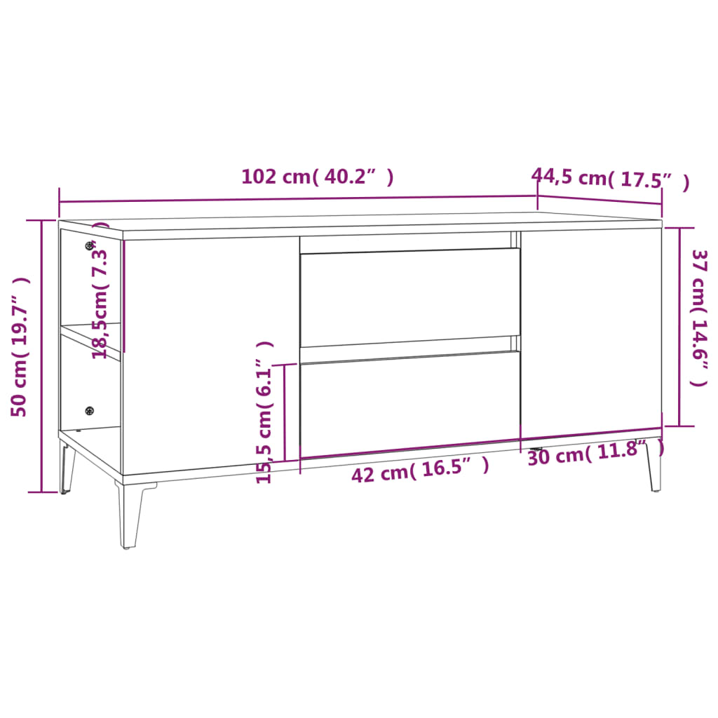 TV Stand in Sonoma Oak Finish 102 x 44.5 x 50 cm Particleboard