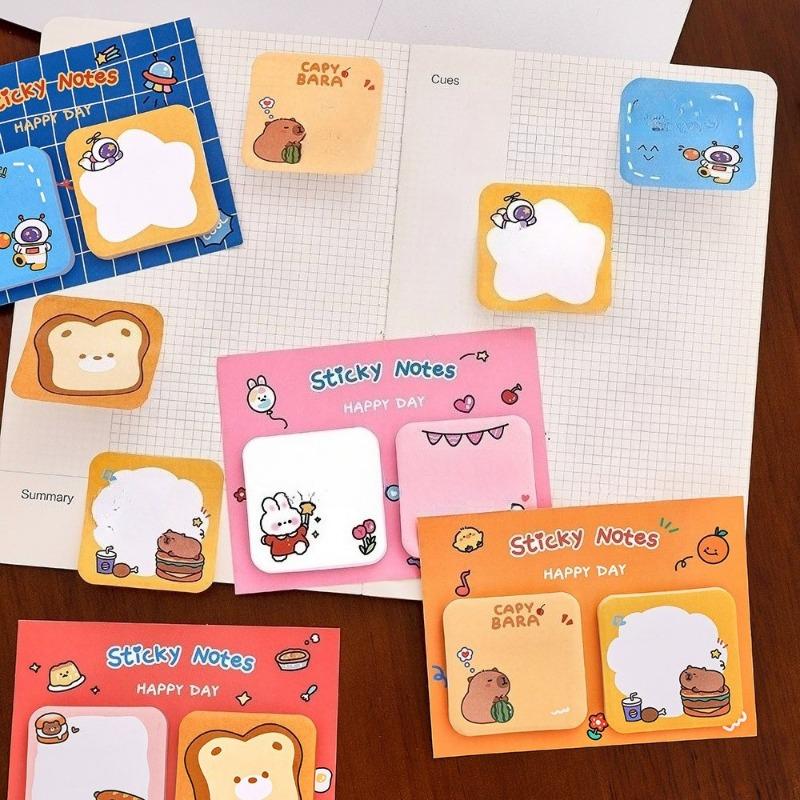 20Pcs Cartoon Animal Sticky Notes Sticker Cute Rabbit Bear Capybara Astronaut Memo Pad School Office Stationery