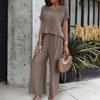 Women's Casual Fashion Solid Color Short Sleeve Long Pants Set