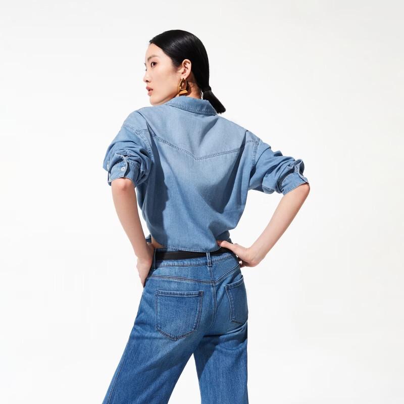 VEROMODA Women's Lyocell Blend Tie-Sleeve Denim Shirt