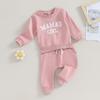 Citgeett Autumn Toddler Baby Girls Outfit Long Sleeve Letters Print Sweatshirt Elastic Waist Pants Fall Pink Clothes