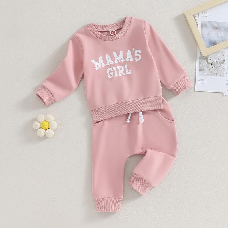 Citgeett Autumn Toddler Baby Girls Outfit Long Sleeve Letters Print Sweatshirt Elastic Waist Pants Fall Pink Clothes