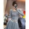 A Sweet Lace Patchwork Long-sleeved Knitted Cardigan for Women's Autumn and Winter, A New Fitted Bottom Layer